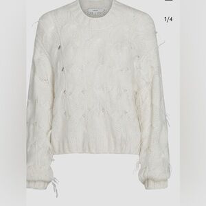Vince Feather Appliqué Off White Italian Cable Knit Sweater M